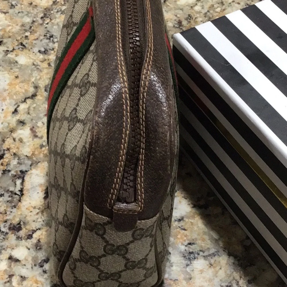 ✨Vintage GUCCI GG Canvas Web Sherry Line Clutch Bag RED GREEN STRIPE Authentic - Picture 3 of 11